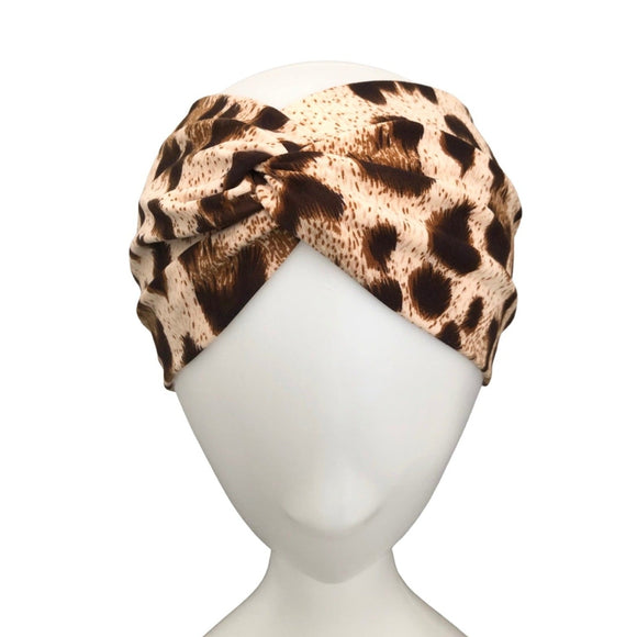 Brown Wide Leopard Print Turban Twist Headband