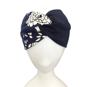 Navy Floral Wide Jersey Turban Twist Headband