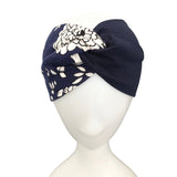 Navy Floral Wide Jersey Turban Twist Headband
