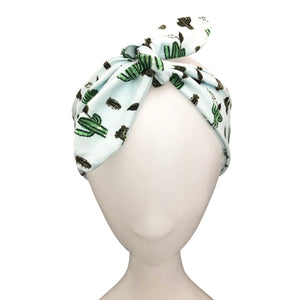 Cactus Print Mint Green Tie Knot Up Headband