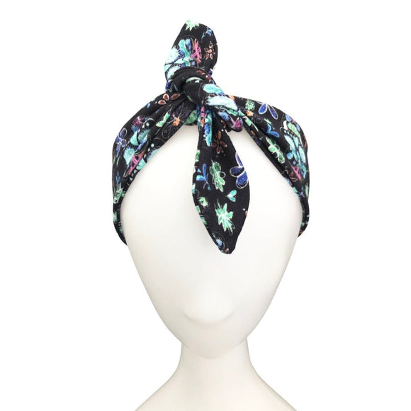 Black Skull Tie Up Headband Jersey Knot Up Goth Headband