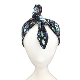 Black Skull Tie Up Headband Jersey Knot Up Goth Headband