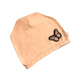 Beige Stretchy Spring Beanie Hat with Butterfly