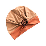 Cute Beige Alopecia Turban Hat with Leopard Front Knot