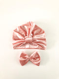 Blush Pink Velvet Turban Hat with Bow UK